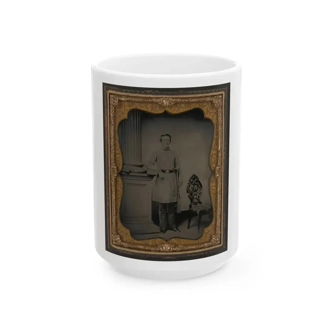 Captain William F. Mcrorie Of Co. A, 4th North Carolina Infantry Regiment In Uniform With Sword (U.S. Civil War) White Coffee Mug 15oz - Go Mug Yourself
