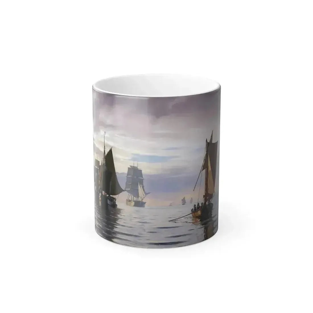 Carl Neumann (1833-1891) Sailing Ships in Oresund Marine, Opposite Kronborg Castle, Helsingor - Oil on -0 - Color Changing Mug 11oz 11oz - Go Mug Yourself
