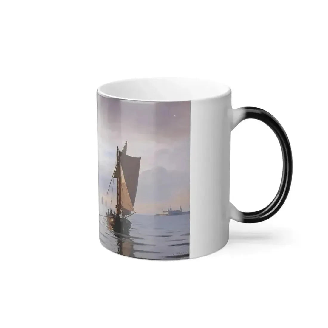 Carl Neumann (1833-1891) Sailing Ships in Oresund Marine, Opposite Kronborg Castle, Helsingor - Oil on -0 - Color Changing Mug 11oz - Go Mug Yourself