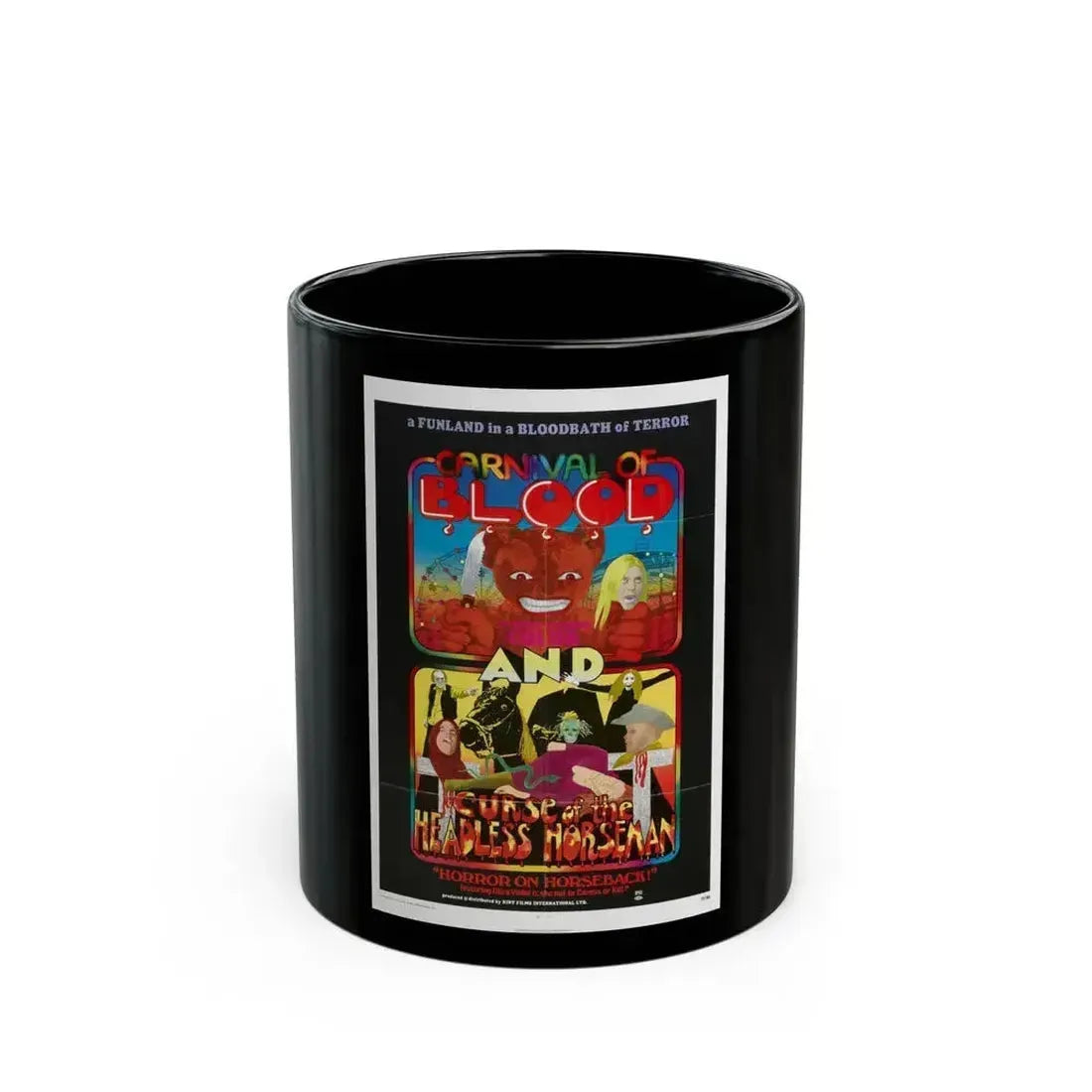 CARNIVAL OF BLOOD + CURSE OF THE HEADLESS HORSEMAN 1970 Movie Poster - Black Coffee Mug 11oz - Go Mug Yourself
