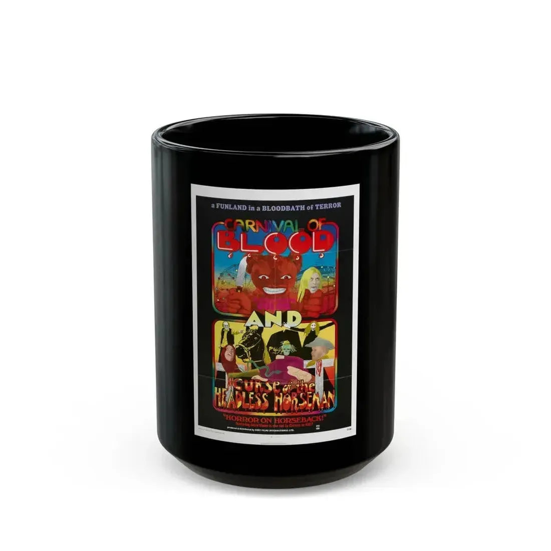CARNIVAL OF BLOOD + CURSE OF THE HEADLESS HORSEMAN 1970 Movie Poster - Black Coffee Mug 15oz - Go Mug Yourself