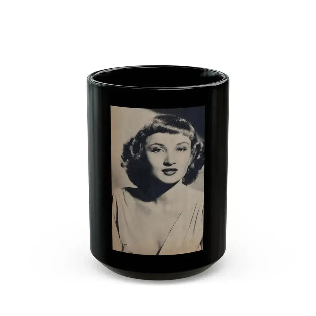 Carol Ohmart #78 - Pages 1 of 2 Photo 1 cropped from Famous MODELS Mag. March-April '51 (Vintage Female Icon) Black Coffee Mug 15oz - Go Mug Yourself