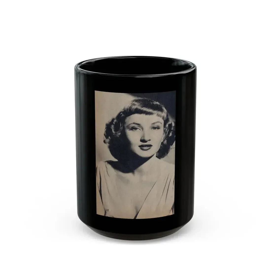 Carol Ohmart #78 - Pages 1 of 2 Photo 1 cropped from Famous MODELS Mag. March-April '51 (Vintage Female Icon) Black Coffee Mug 15oz - Go Mug Yourself