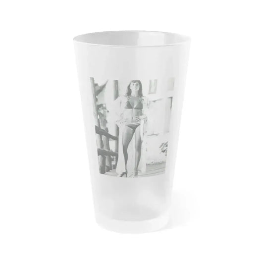 Caroline Munro #408 - 8x10 B&W Full Body in 2-Piece Bikini Photo Re-Strike from 1977 (Vintage Female Icon) Frosted Pint Glass 16oz 16oz Frosted - Go Mug Yourself