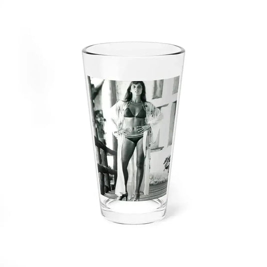 Caroline Munro #408 - 8x10 B&W Full Body in 2-Piece Bikini Photo Re-Strike from 1977 (Vintage Female Icon) Pint Glass 16oz 16oz - Go Mug Yourself