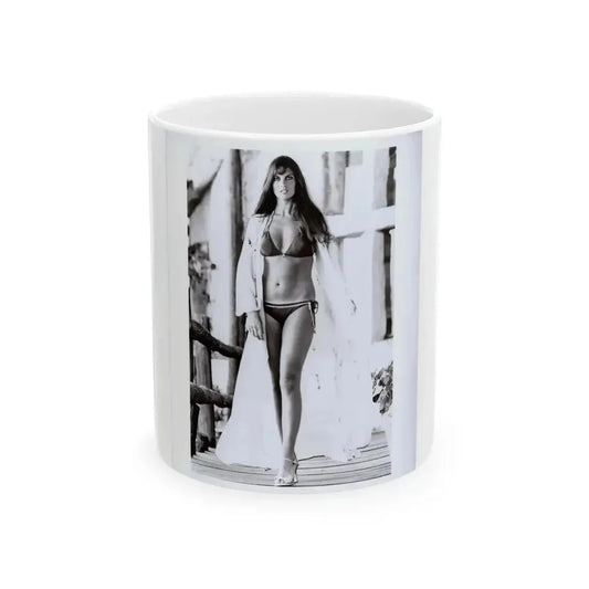 Caroline Munro #409 - 8x10 B&W Full Body in 2-Piece Bikini Photo Original from 1977 (Vintage Female Icon) White Coffee Mug 11oz - Go Mug Yourself