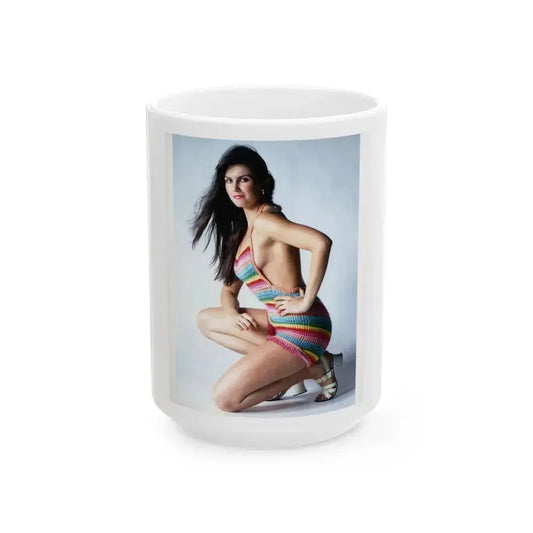Caroline Munro #53 - 8x10 Color Full Body Glamour Photo Re-Strike from 70's (Vintage Female Icon) White Coffee Mug 15oz - Go Mug Yourself