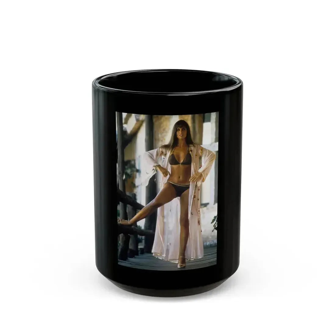 Caroline Munro #61 (Vintage Female Icon) Black Coffee Mug 15oz - Go Mug Yourself