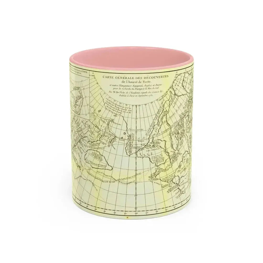 Carte Generale des Decouvertes de l'Amiral de Fonte (1762) (Map) Accent Coffee Mug 11oz Pink - Go Mug Yourself