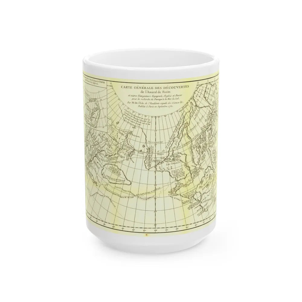 Carte Generale des Decouvertes de l'Amiral de Fonte (1762) (Map) White Coffee Mug-15oz-Go Mug Yourself
