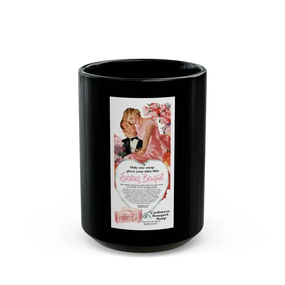Cashmere Bouquet Soap ad, Cosmopolitan, March 1951 - Black Coffee Mug 15oz - Go Mug Yourself