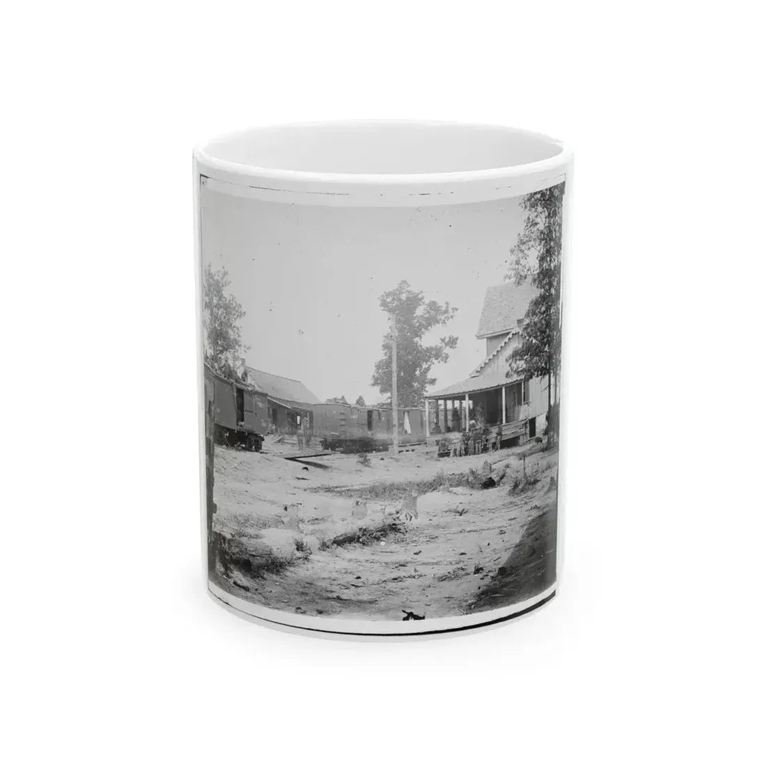 Catlett's Station, Va. The Station With U.S. Military Railroad Boxcars And Soldiers (U.S. Civil War) White Coffee Mug 11oz - Go Mug Yourself