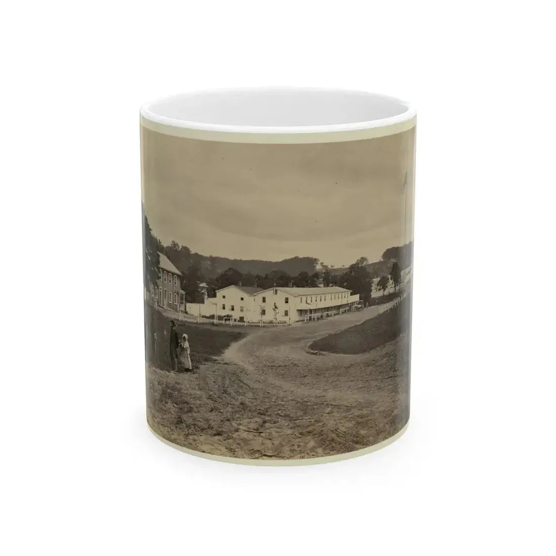 Cavalry Depot At Giesboro, Md. Soldier Facing Man And Girl With People In Horse-Drawn Carriage In Foreground (U.S. Civil War) White Coffee Mug 11oz - Go Mug Yourself