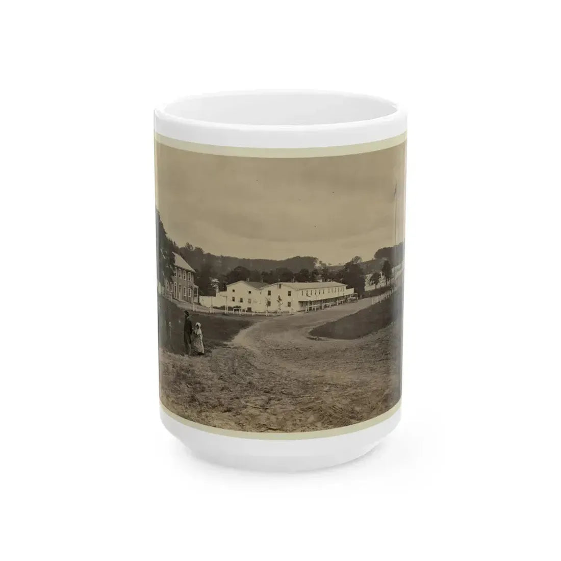 Cavalry Depot At Giesboro, Md. Soldier Facing Man And Girl With People In Horse-Drawn Carriage In Foreground (U.S. Civil War) White Coffee Mug 15oz - Go Mug Yourself