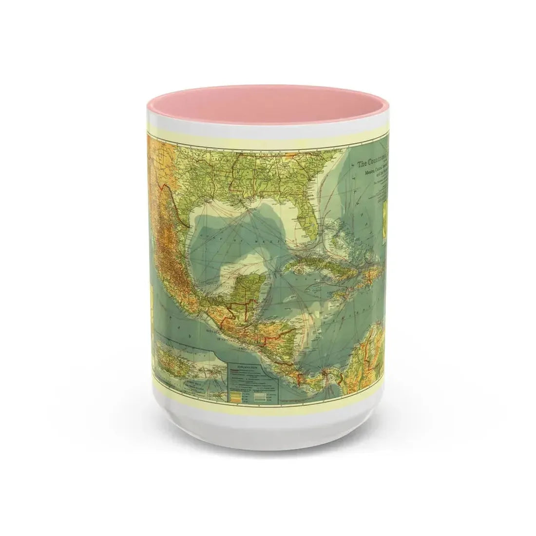 Central America and the West Indies (1922) (Map) Accent Coffee Mug 15oz Pink - Go Mug Yourself