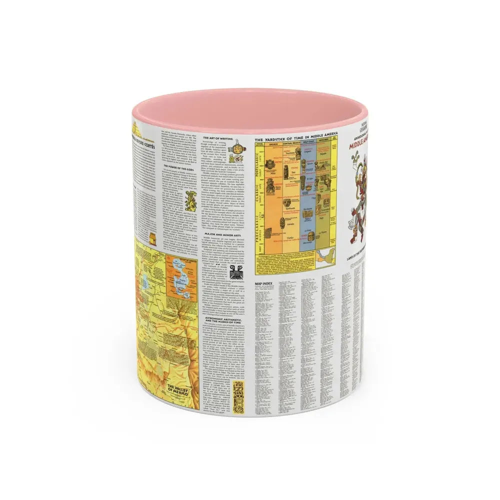 Central America - Archeological Map 2 (1968) (Map) Accent Coffee Mug 11oz Pink - Go Mug Yourself