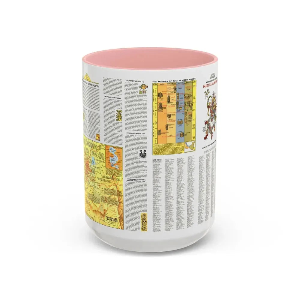 Central America - Archeological Map 2 (1968) (Map) Accent Coffee Mug 15oz Pink - Go Mug Yourself
