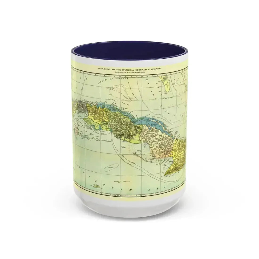 Central America - Cuba (1906) (Map) Accent Coffee Mug 15oz Navy - Go Mug Yourself