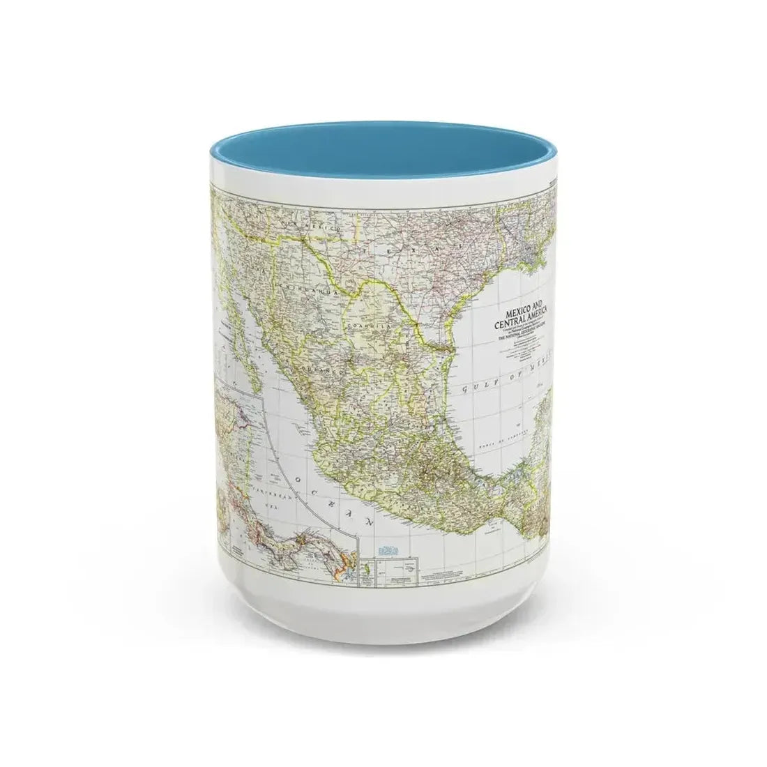 Central America & Mexico (1953) (Map) Accent Coffee Mug 15oz Light Blue - Go Mug Yourself