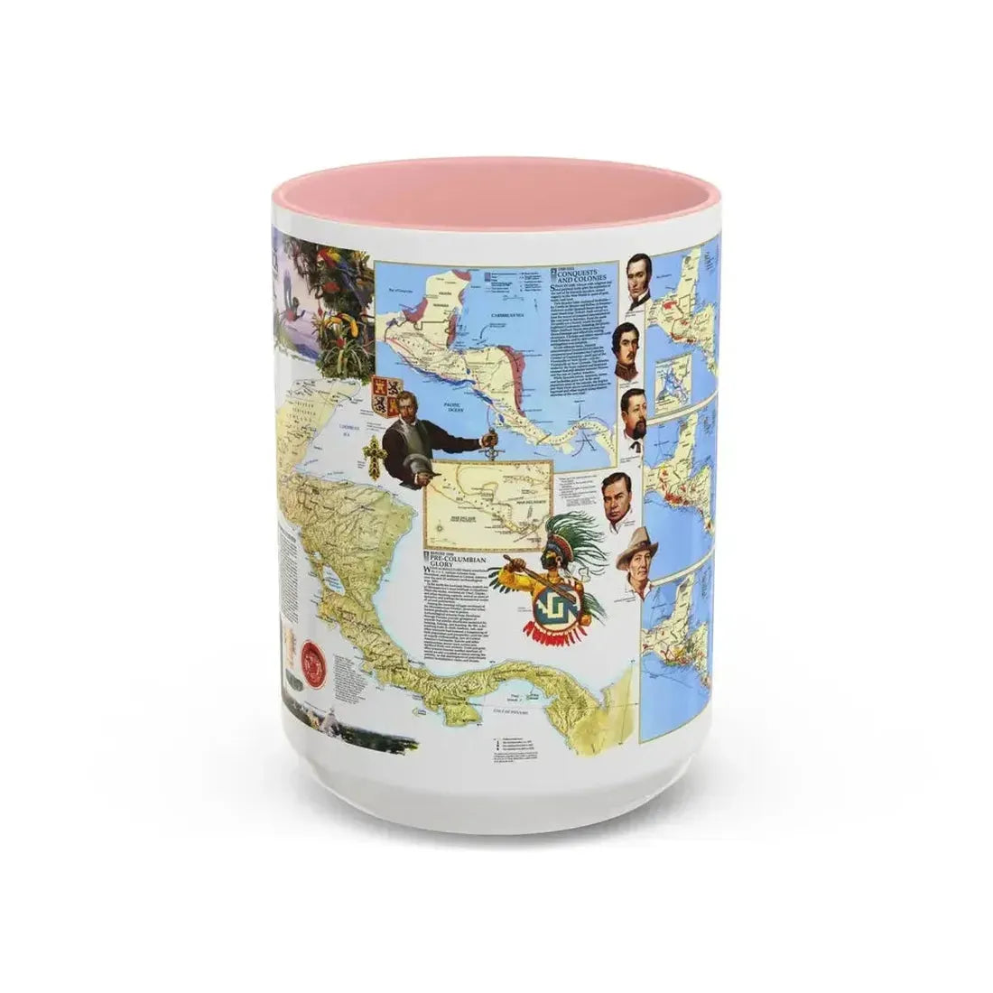 Central America Past and Present (1986) (Map) Accent Coffee Mug 15oz Pink - Go Mug Yourself