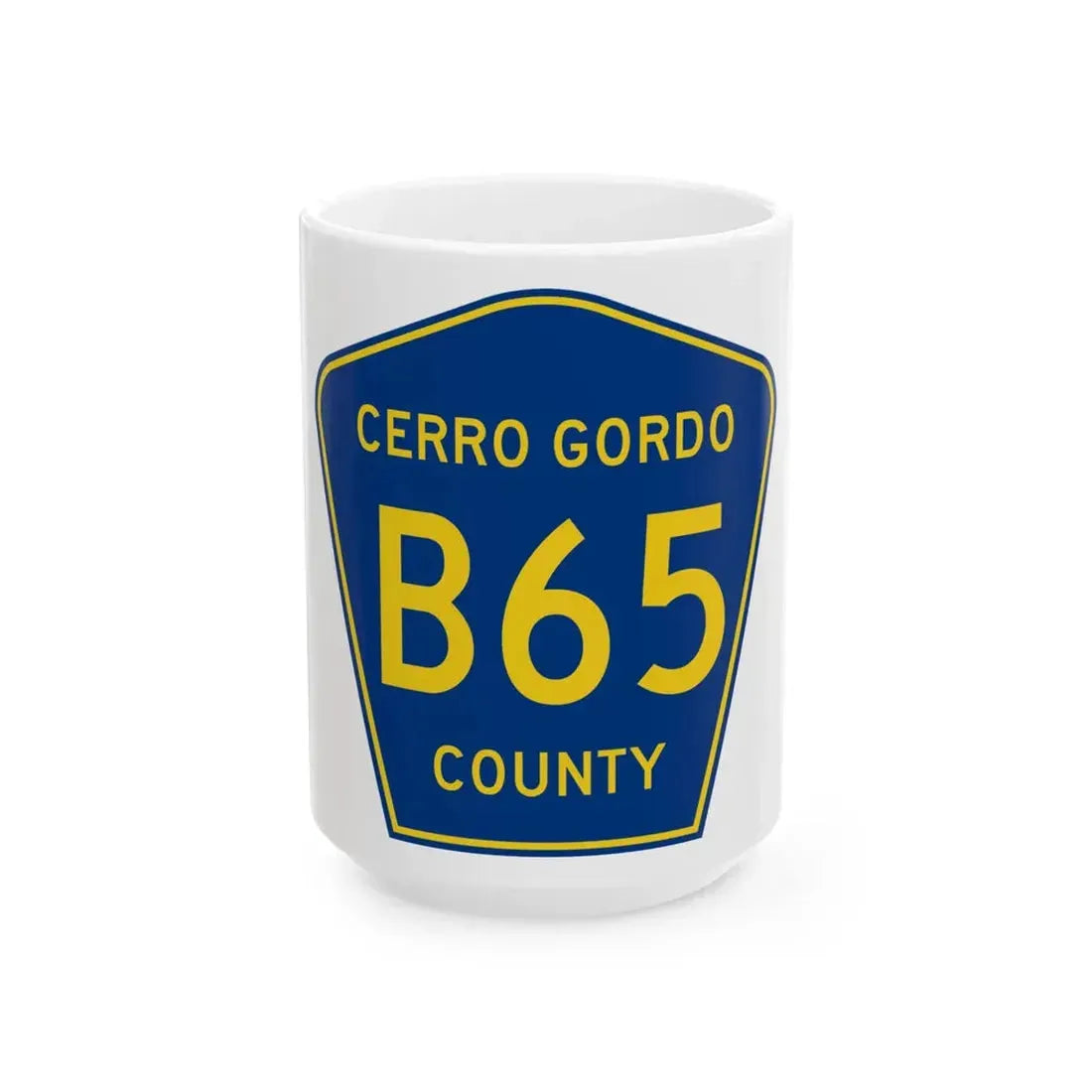 Cerro Gordo County Route B65 IA (Iowa) (Road Sign) White Coffee Mug 15oz - Go Mug Yourself