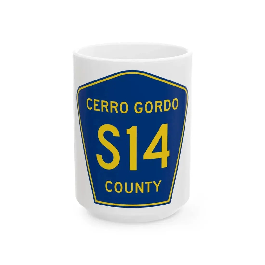 Cerro Gordo County Route S14 IA (Iowa) (Road Sign) White Coffee Mug 15oz - Go Mug Yourself