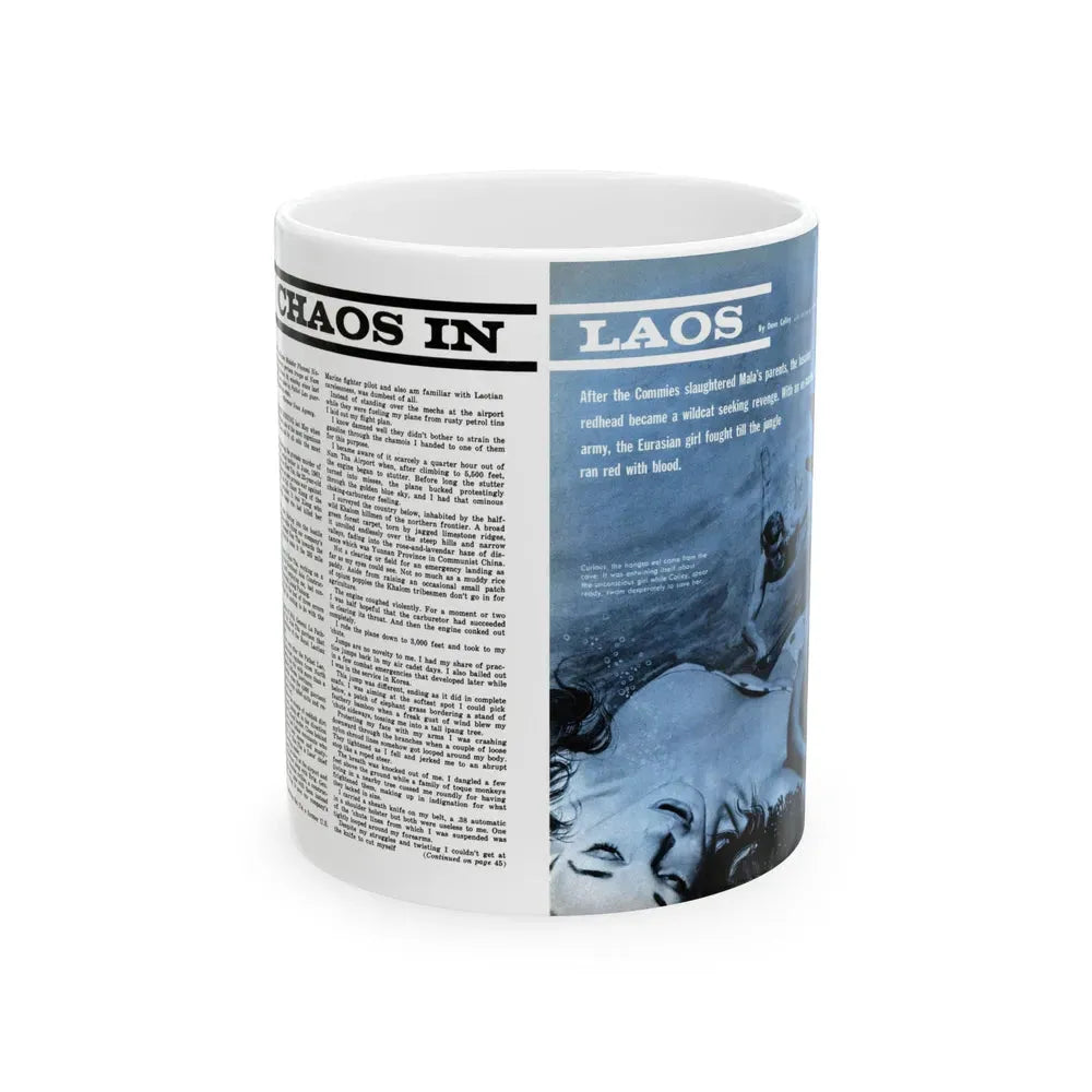 Chaos In Laos, Bluebook for Men, 1962 - White Coffee Mug 11oz - Go Mug Yourself