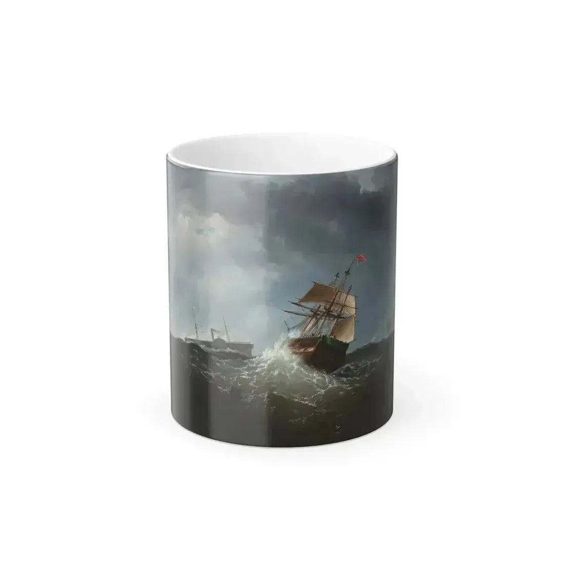 Charles T Dix (1838-1873) Shipping off the Coast in Stormy Sea, NY - Oil on Canvas 1859 - Color Changing Mug 11oz 11oz - Go Mug Yourself