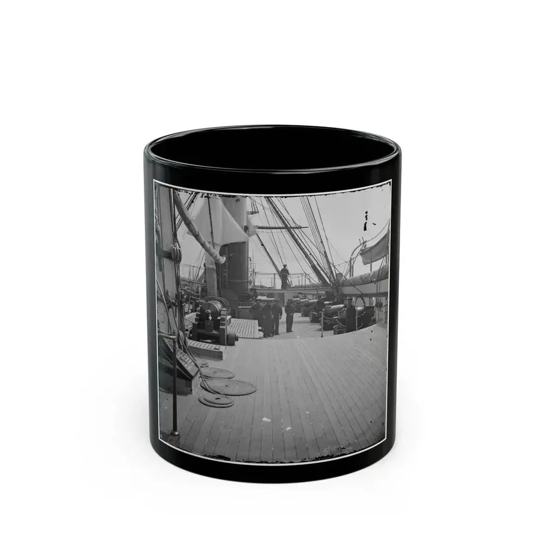 Charleston Harbor, S.C. Crew Members, Quarterdeck, And Starboard Battery Of U.S.S. Pawnee (U.S. Civil War) Black Coffee Mug 11oz - Go Mug Yourself