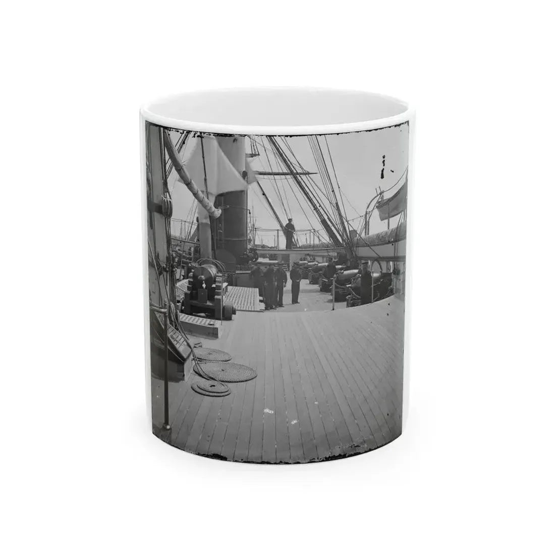 Charleston Harbor, S.C. Crew Members, Quarterdeck, And Starboard Battery Of U.S.S. Pawnee (U.S. Civil War) White Coffee Mug 11oz - Go Mug Yourself