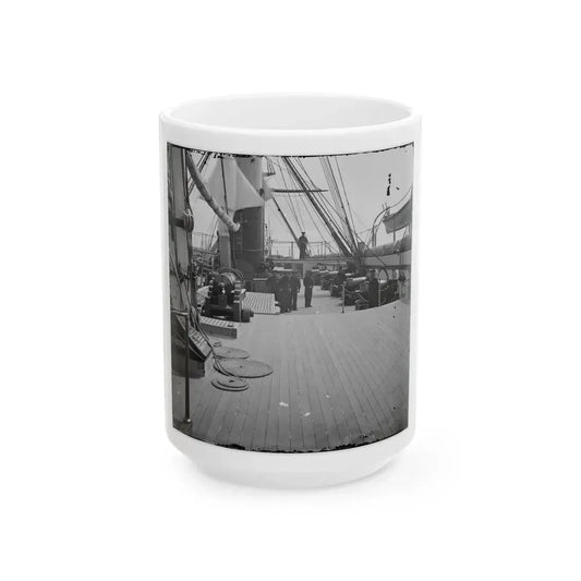 Charleston Harbor, S.C. Crew Members, Quarterdeck, And Starboard Battery Of U.S.S. Pawnee (U.S. Civil War) White Coffee Mug 15oz - Go Mug Yourself