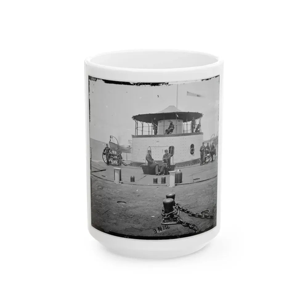 Charleston Harbor, S.C. Deck And Officers Of U.S.S. Monitor Catskill; Lt. Comdr. Edward Barrett Seated On The Turret (U.S. Civil War) White Coffee Mug 15oz - Go Mug Yourself