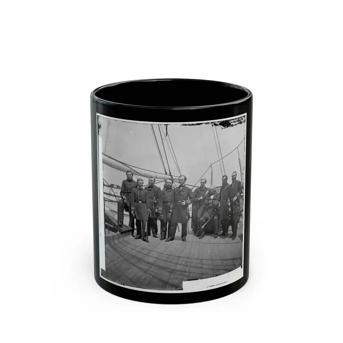 Charleston Harbor, S.C. Rear Admiral John A. Dahlgren (Fifth From Left) And Staff Aboard U.S.S. Pawnee (U.S. Civil War) Black Coffee Mug 11oz - Go Mug Yourself