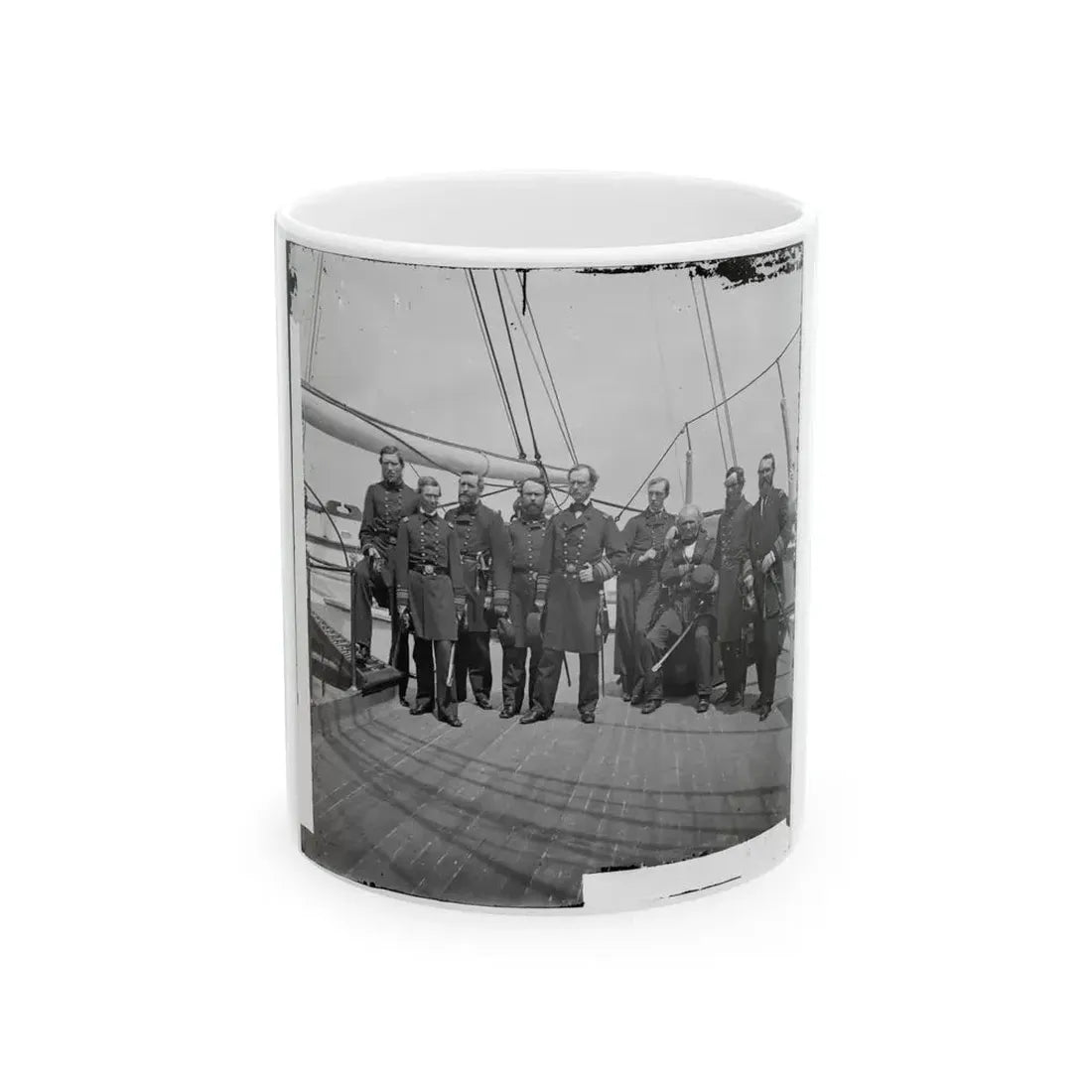 Charleston Harbor, S.C. Rear Admiral John A. Dahlgren (Fifth From Left) And Staff Aboard U.S.S. Pawnee (U.S. Civil War) White Coffee Mug 11oz - Go Mug Yourself