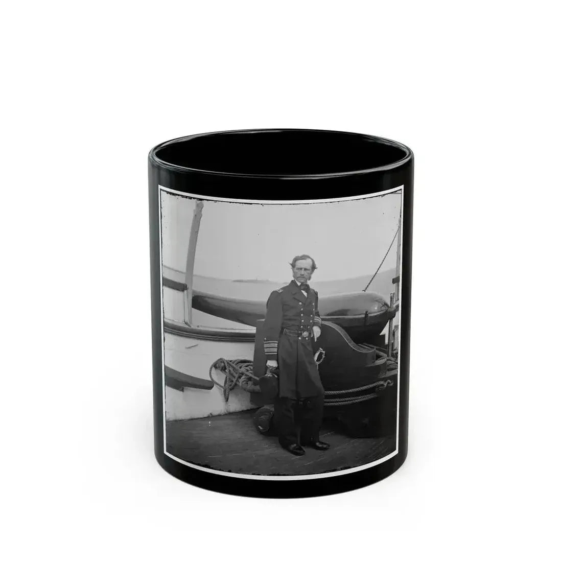 Charleston Harbor, S.C. Rear Admiral John A. Dahlgren Standing By A Dahlgren Gun On Deck Of U.S.S. Pawnee (U.S. Civil War) Black Coffee Mug 11oz - Go Mug Yourself
