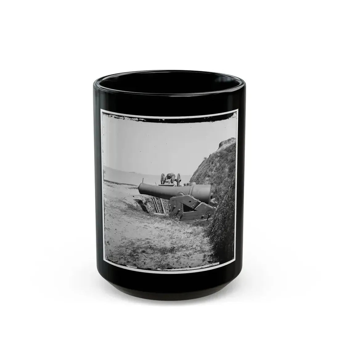 Charleston, S.C. Guns Of Fort Johnson; Fort Sumter In Distance (U.S. Civil War) Black Coffee Mug 15oz - Go Mug Yourself