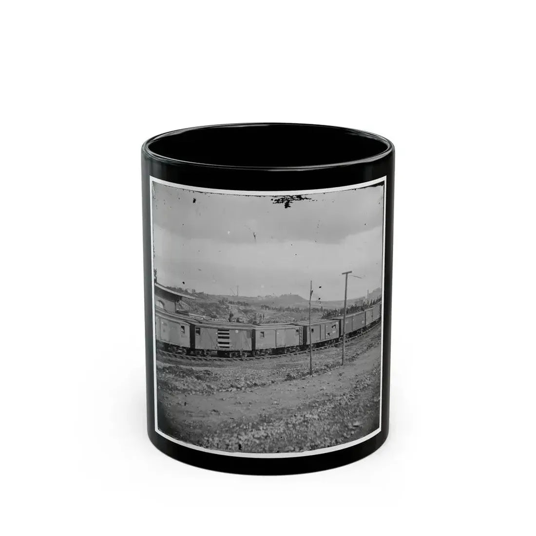 Chattanooga, Tenn. Boxcars And Depot With Federal Cavalry Guard Beyond (U.S. Civil War) Black Coffee Mug 11oz - Go Mug Yourself