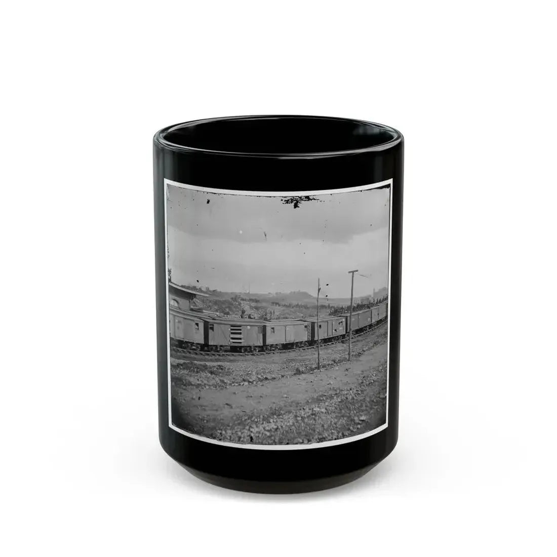 Chattanooga, Tenn. Boxcars And Depot With Federal Cavalry Guard Beyond (U.S. Civil War) Black Coffee Mug 15oz - Go Mug Yourself