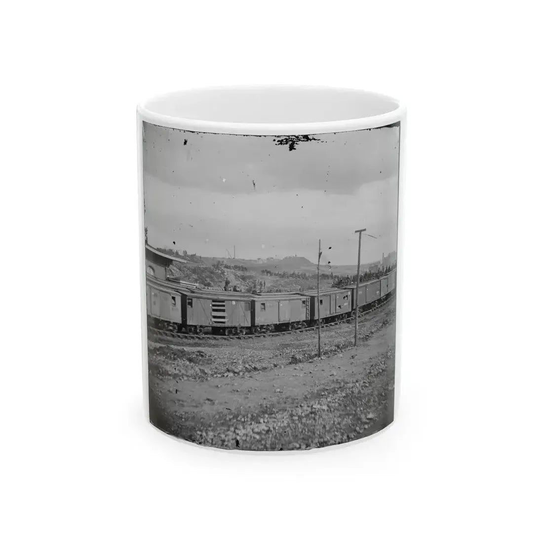 Chattanooga, Tenn. Boxcars And Depot With Federal Cavalry Guard Beyond (U.S. Civil War) White Coffee Mug 11oz - Go Mug Yourself