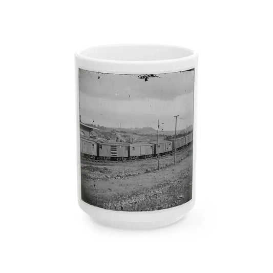 Chattanooga, Tenn. Boxcars And Depot With Federal Cavalry Guard Beyond (U.S. Civil War) White Coffee Mug 15oz - Go Mug Yourself