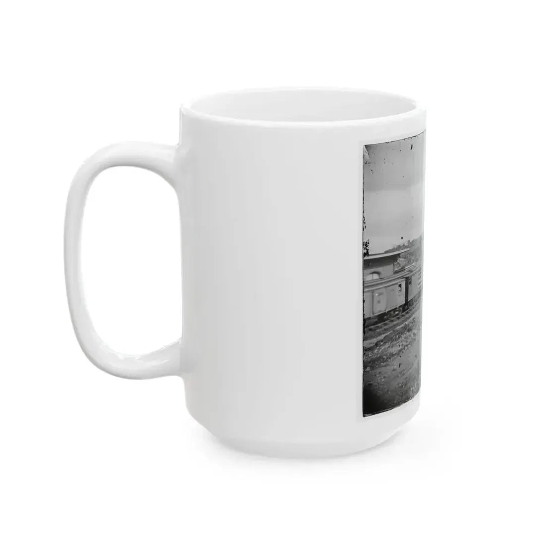 Chattanooga, Tenn. Boxcars And Depot With Federal Cavalry Guard Beyond (U.S. Civil War) White Coffee Mug - Go Mug Yourself
