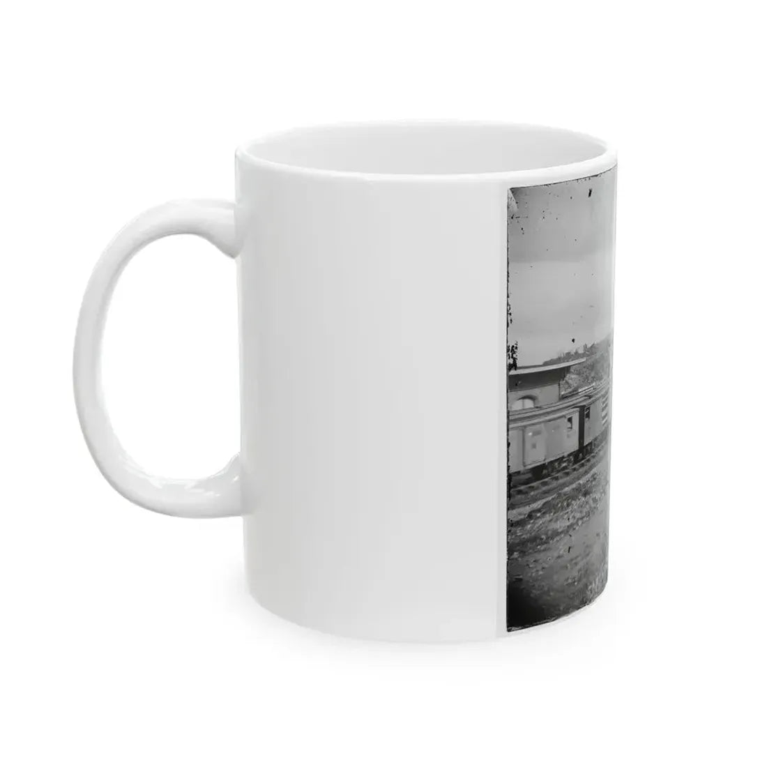 Chattanooga, Tenn. Boxcars And Depot With Federal Cavalry Guard Beyond (U.S. Civil War) White Coffee Mug - Go Mug Yourself