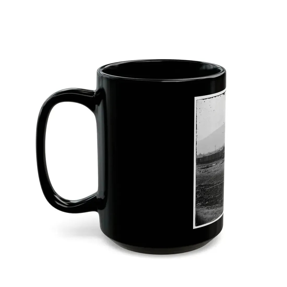 Chattanooga, Tenn. U.S. Military Train At Depot; Lookout Mountain In Background (U.S. Civil War) Black Coffee Mug - Go Mug Yourself