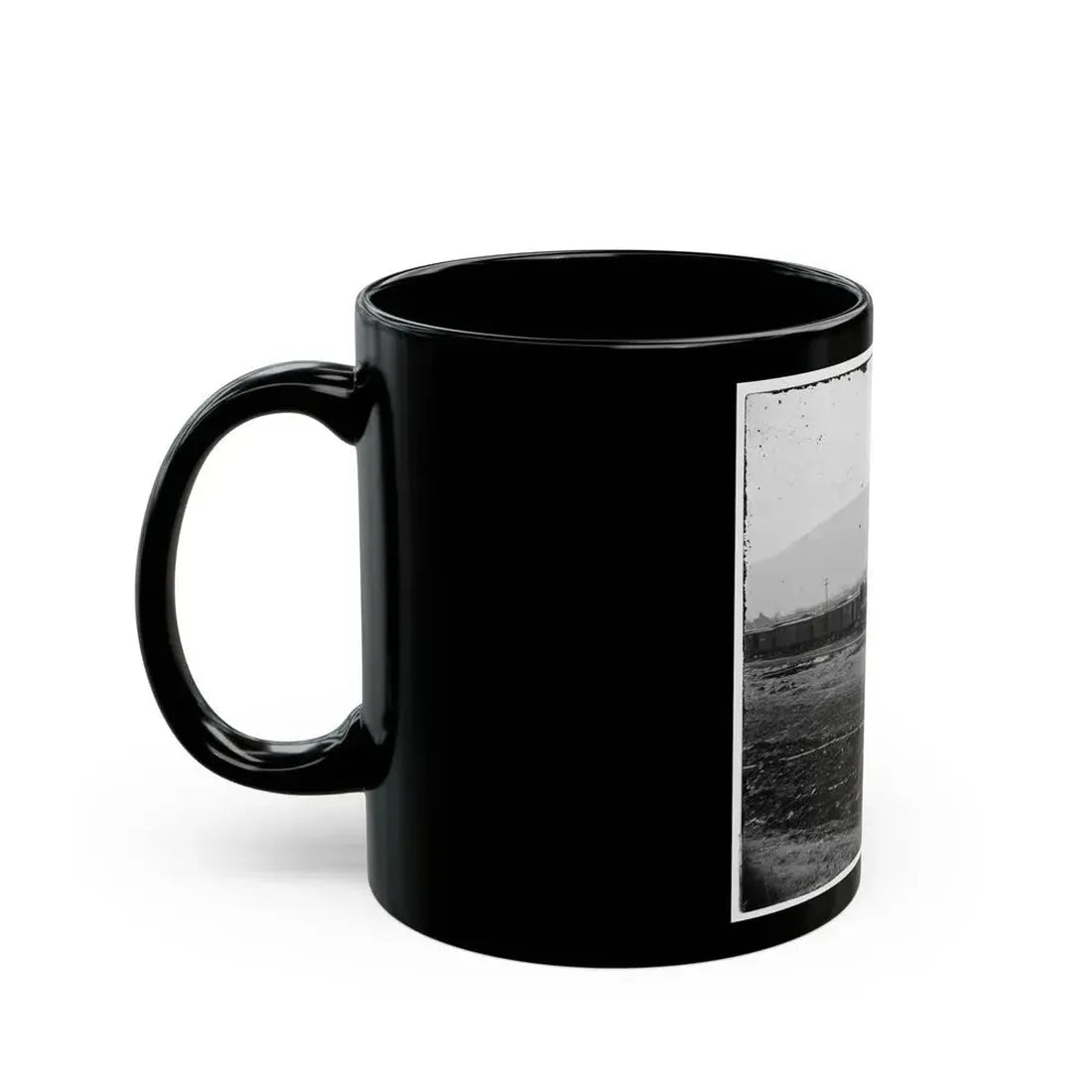 Chattanooga, Tenn. U.S. Military Train At Depot; Lookout Mountain In Background (U.S. Civil War) Black Coffee Mug - Go Mug Yourself