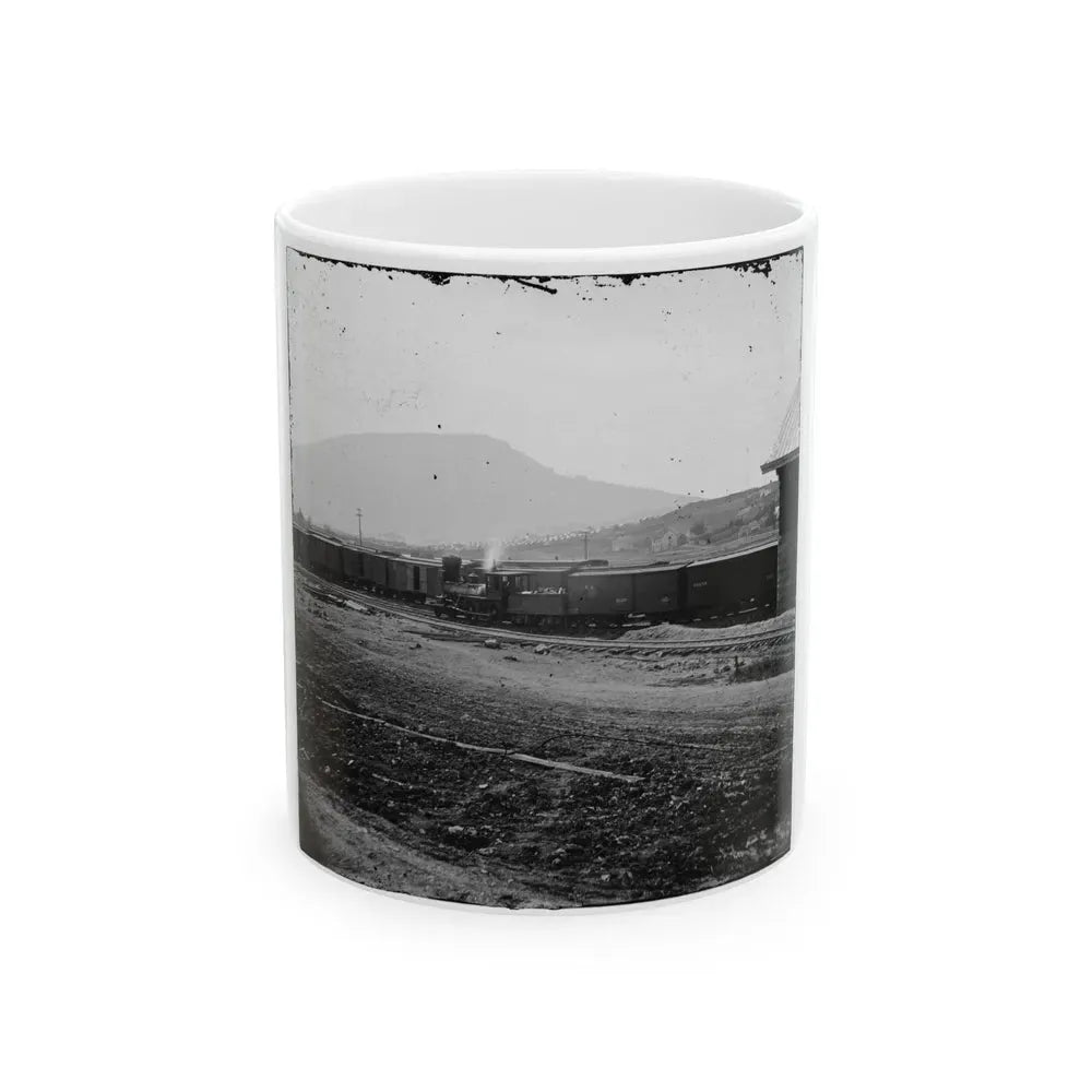 Chattanooga, Tenn. U.S. Military Train At Depot; Lookout Mountain In Background (U.S. Civil War) White Coffee Mug 11oz - Go Mug Yourself