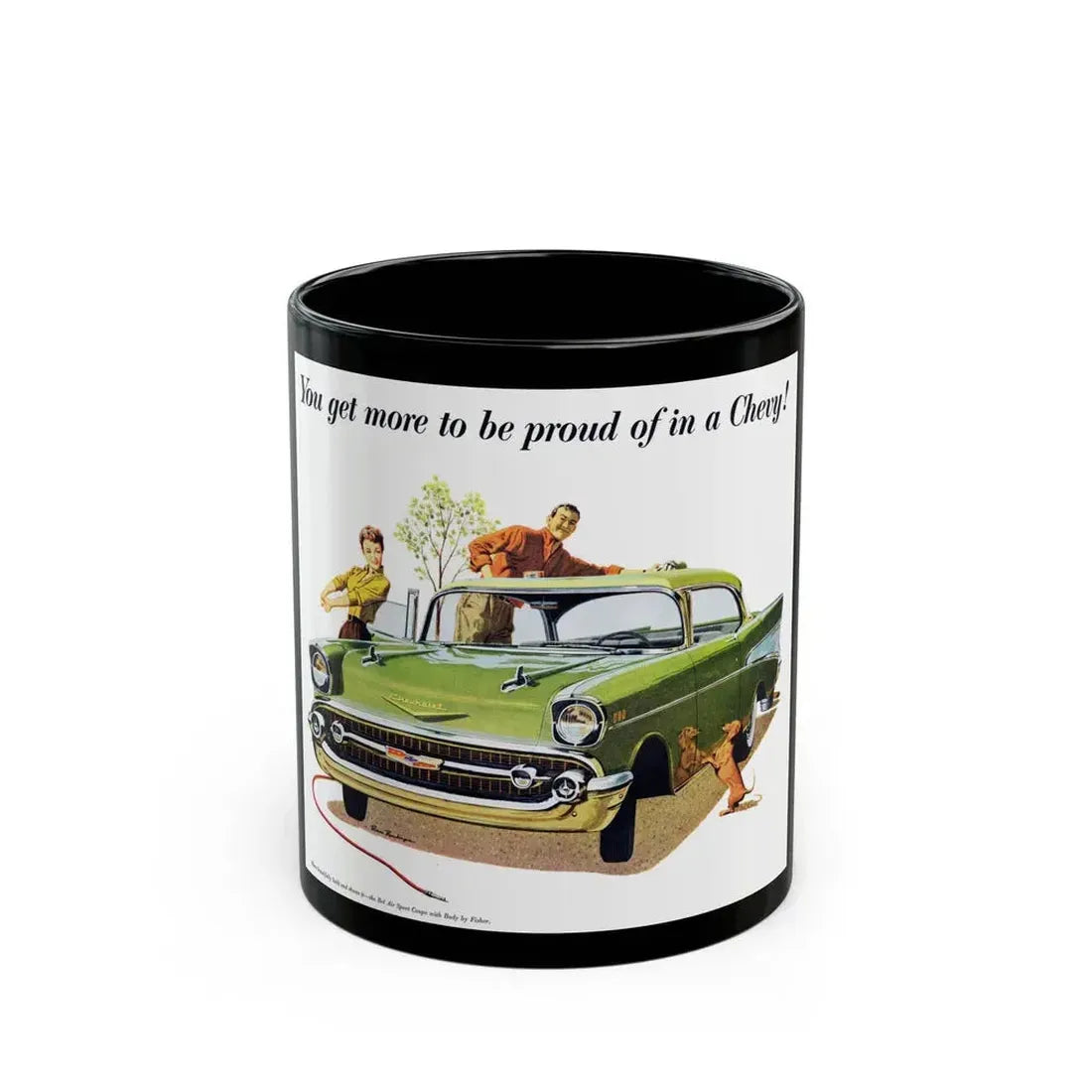 Chevrolet ad, 1957 - Black Coffee Mug 11oz - Go Mug Yourself