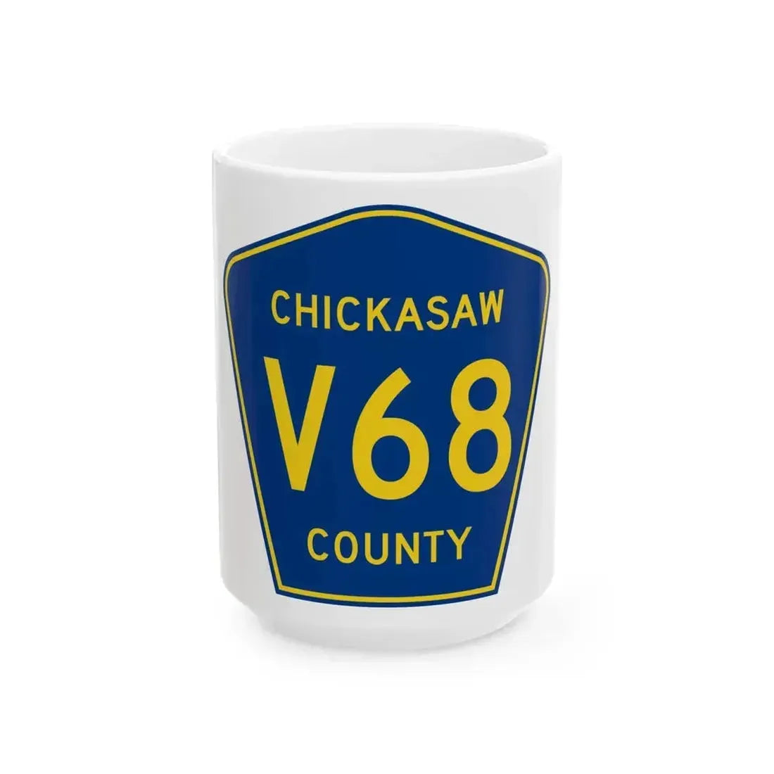 Chickasaw County Route V68 IA (Iowa) (Road Sign) White Coffee Mug 15oz - Go Mug Yourself