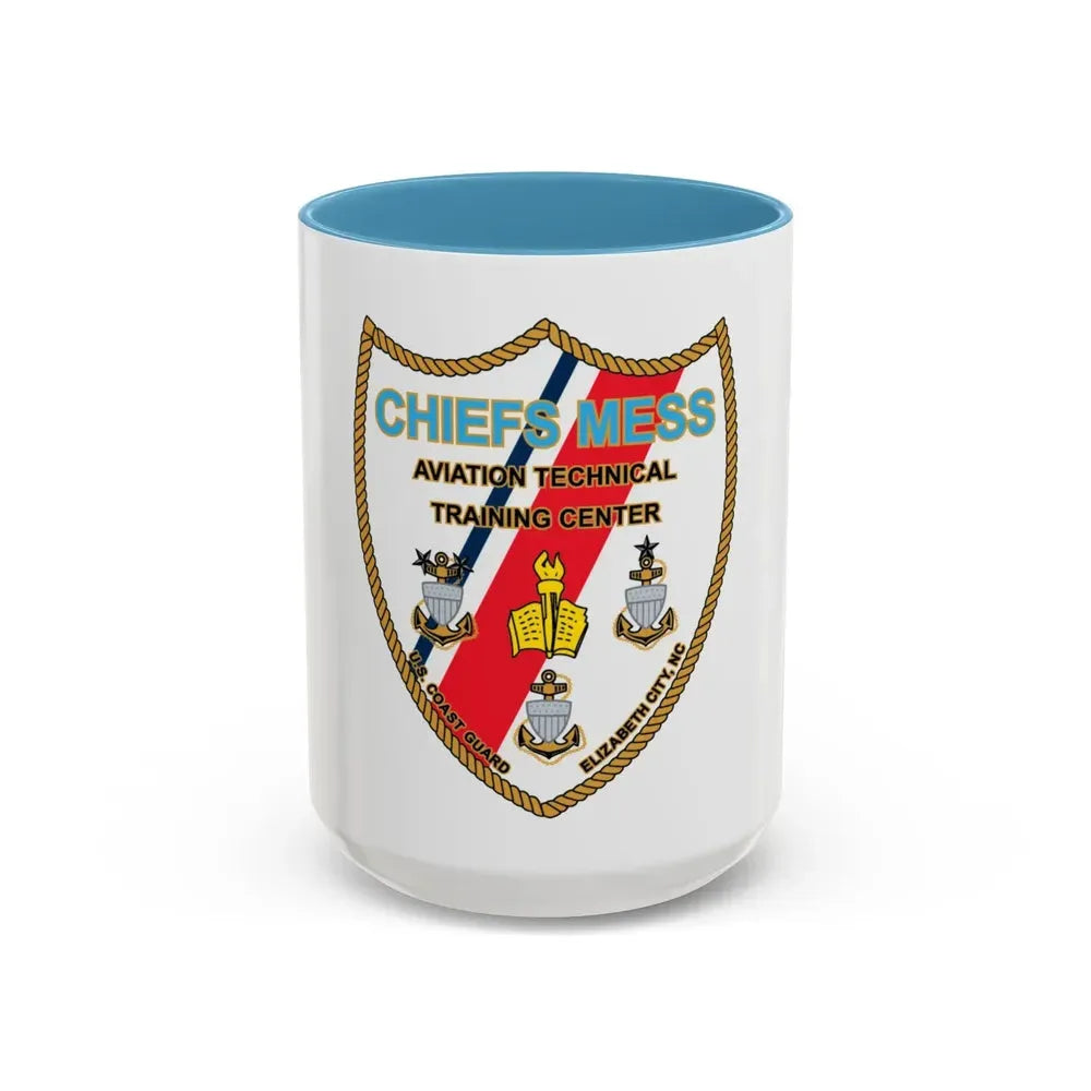 Chiefs Mess ATTC USCGC Elizabeth City NC (U.S. Coast Guard) Accent Coffee Mug 15oz Light Blue - Go Mug Yourself