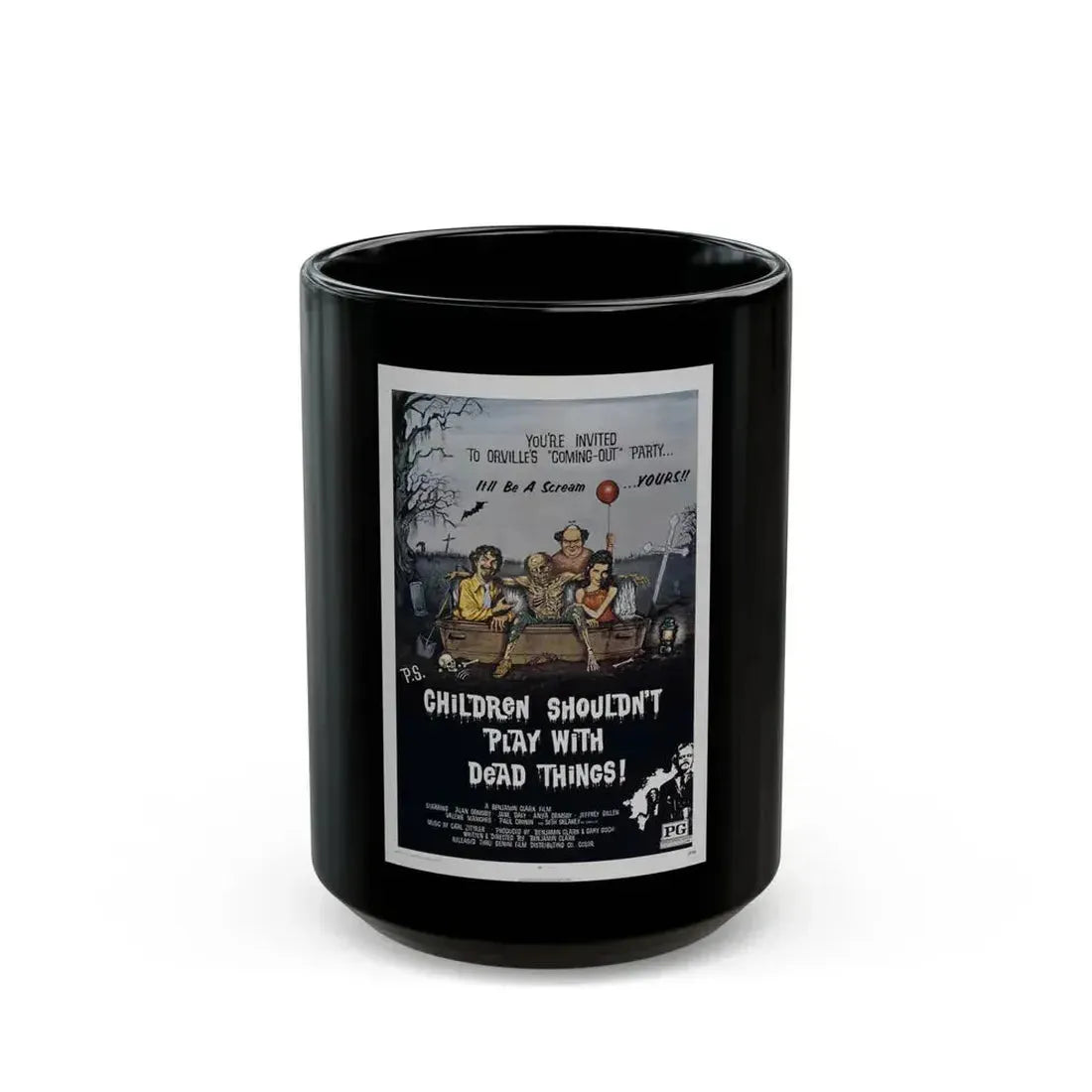 CHILDREN SHOULDN'T PLAY WITH DEAD THINGS 1972 Movie Poster - Black Coffee Mug 15oz - Go Mug Yourself