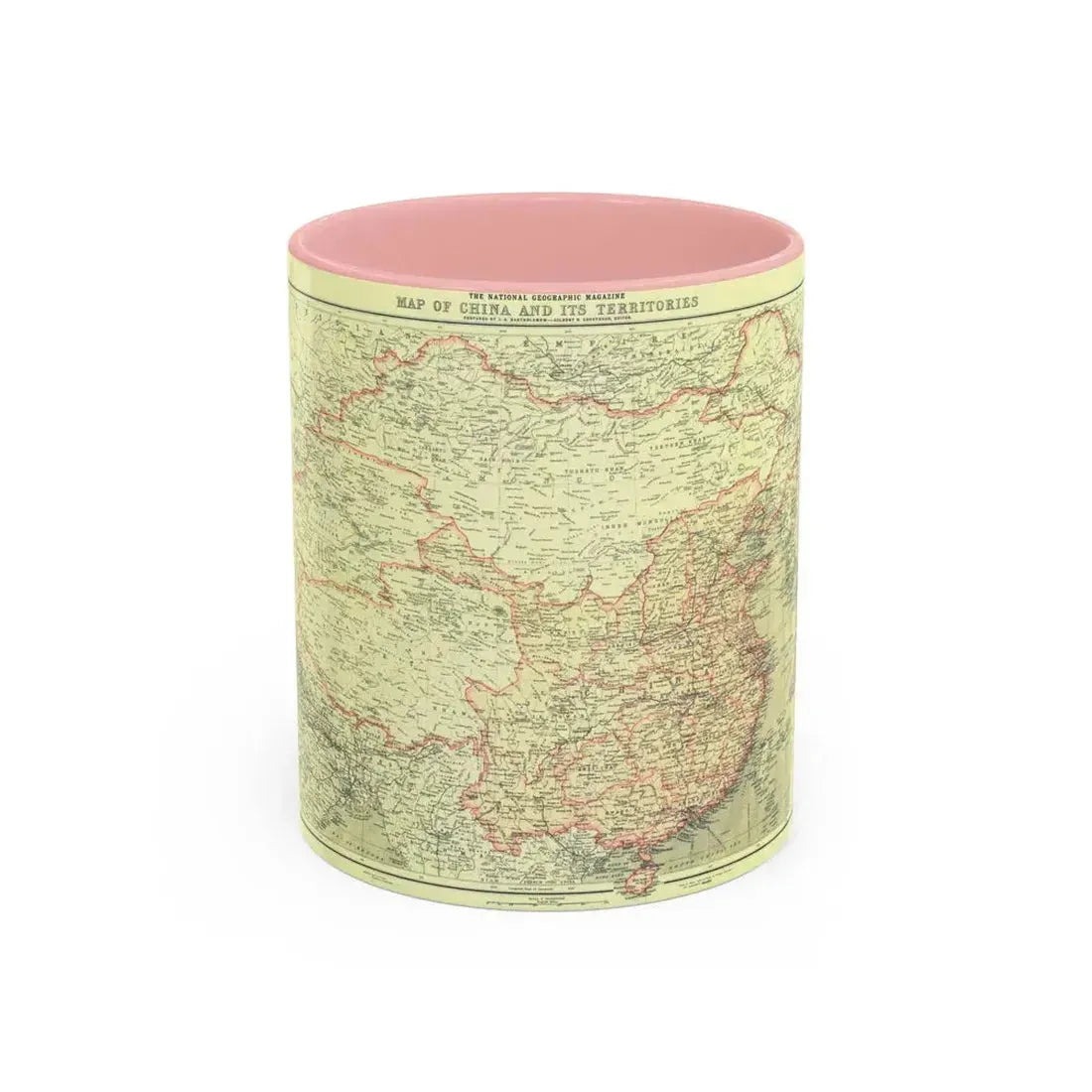 China and its Territories (1912) (Map) Accent Coffee Mug 11oz Pink - Go Mug Yourself